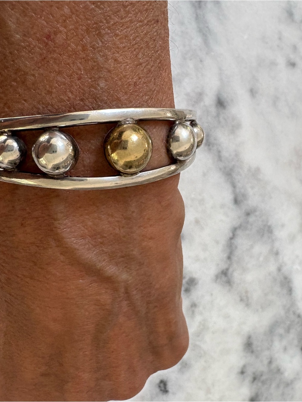 Vintage Mexican Sterling Two Tone Small Cuff Bracelet - Taxco Silver